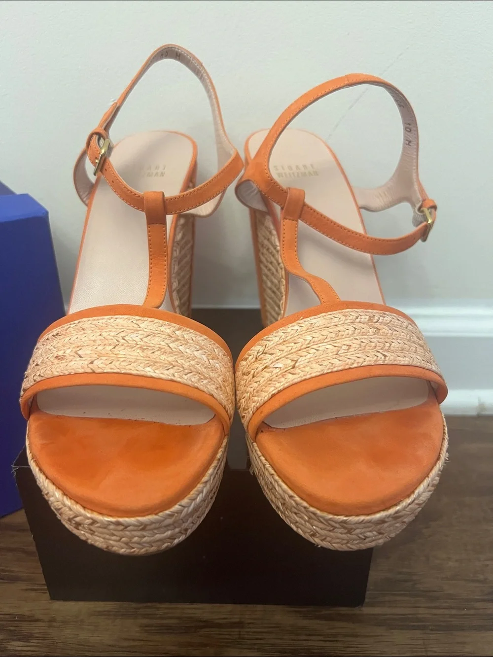 Stuart Weitzman Orange Woven Espadrille Wedge Sandals - Picture 2 of 6